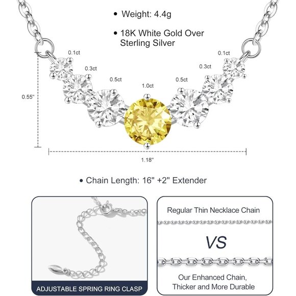 Women's Moissanite Pendant Sterling Silver Gold Plating Yellow Necklace - Picture 3 of 6